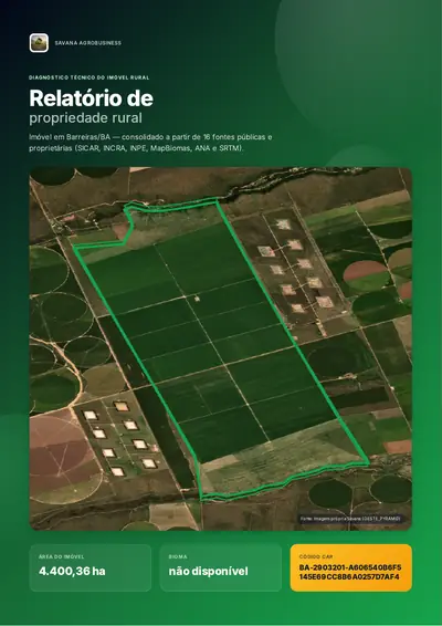 Capa do relatório técnico, com a imagem de satélite do imóvel
